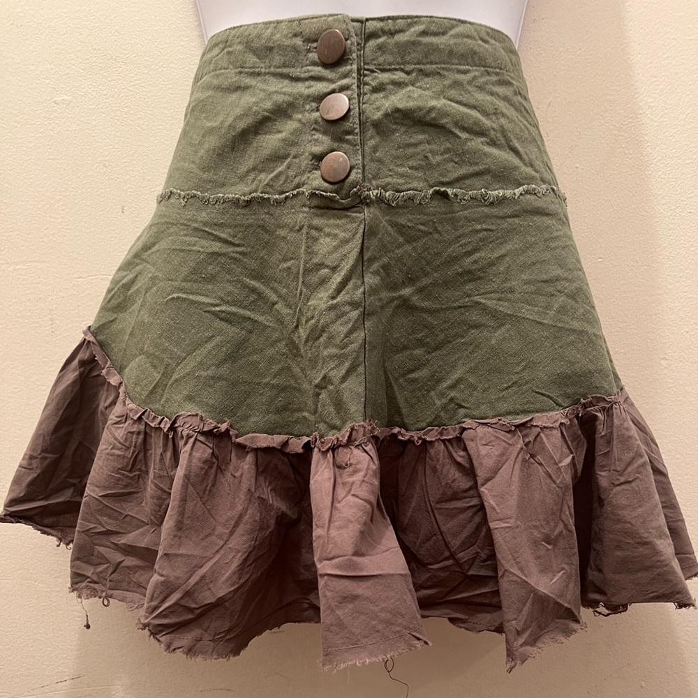 Charlotte Russe Funky Trimmed Flare Mini Olive Color Skirt